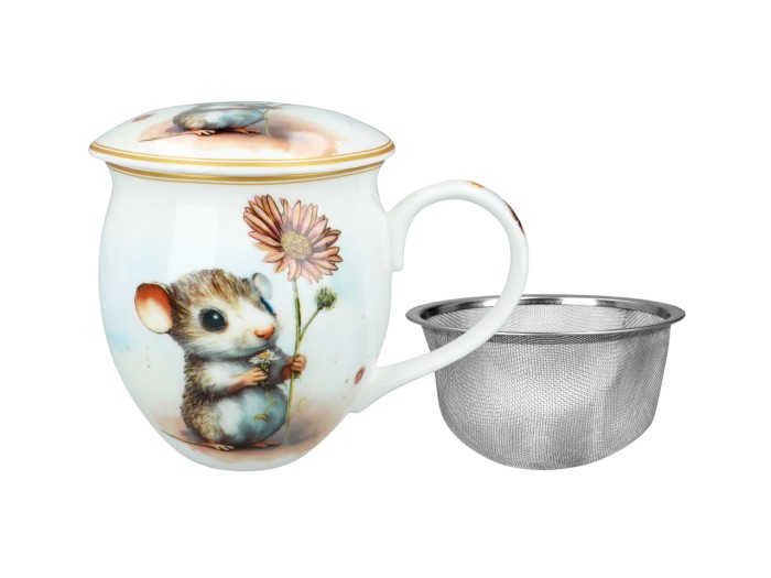 Carmani, kubek-nocniczek 430ml z zaparzaczem-sitkiem i przykrywką - NORNICA W OGRODZIE