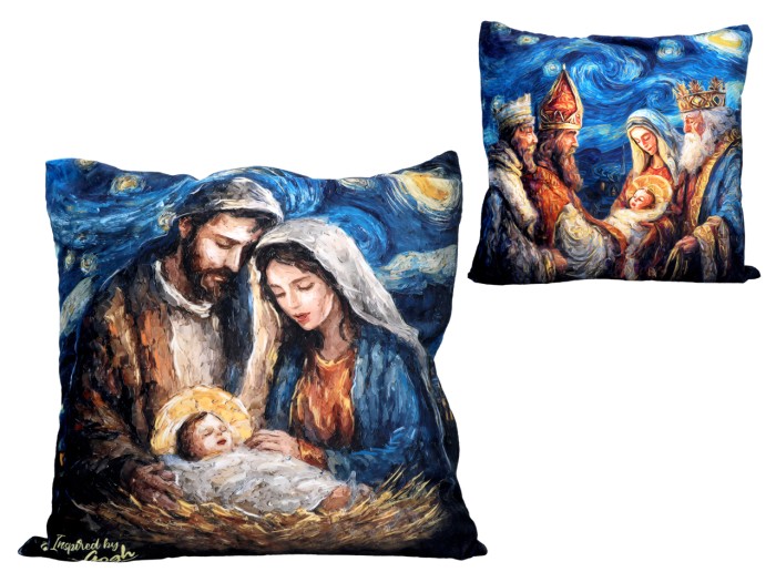 Carmani, poduszka 50x50cm z wypełnieniem - insp. malarstwem van Gogha, Boże Narodzenie