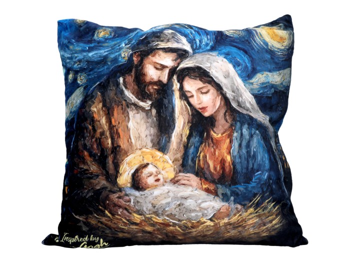 Carmani, poduszka 50x50cm z wypełnieniem - insp. malarstwem van Gogha, Boże Narodzenie