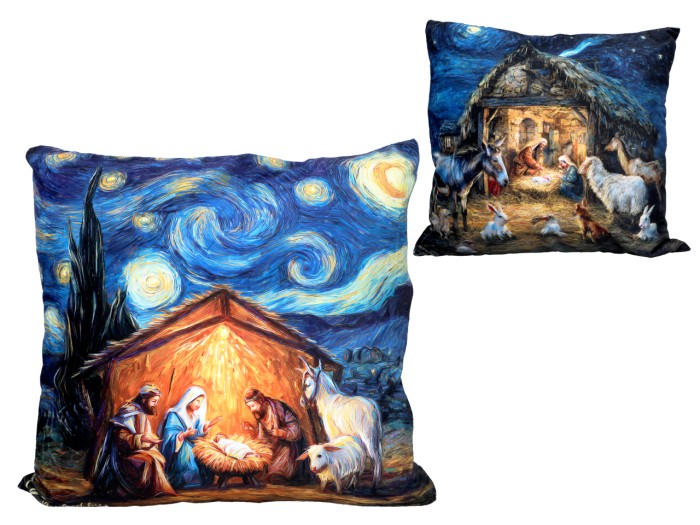 Carmani, poduszka 50x50cm z wypełnieniem - insp. malarstwem van Gogha, Boże Narodzenie