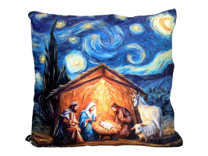 Carmani, poduszka 50x50cm z wypełnieniem - insp. malarstwem van Gogha, Boże Narodzenie