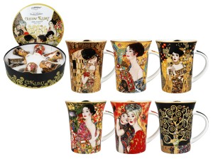 Carmani, kpl. 6 kubków 330ml w okrągłym pudełku - GUSTAV KLIMT, mix