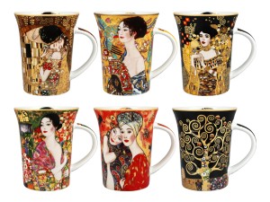 Carmani, kpl. 6 kubków 330ml w okrągłym pudełku - GUSTAV KLIMT, mix