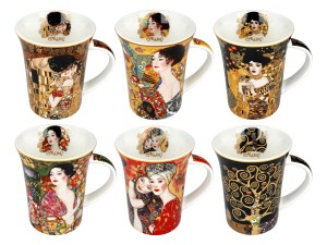 Carmani, kpl. 6 kubków 330ml w okrągłym pudełku - GUSTAV KLIMT, mix