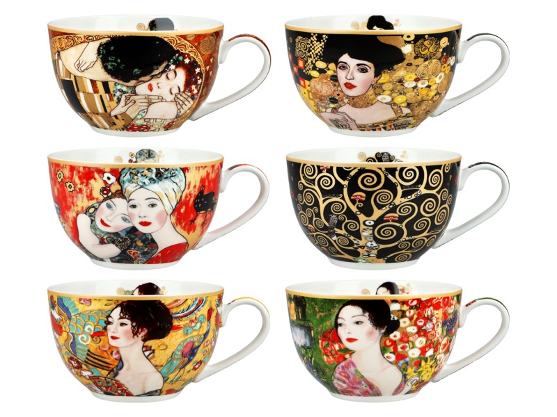 Carmani, kpl. 6 filiżanek 230ml w okrągłym pudełku - GUSTAV KLIMT, mix