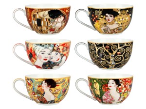 Carmani, kpl. 6 filiżanek 230ml w okrągłym pudełku - GUSTAV KLIMT, mix