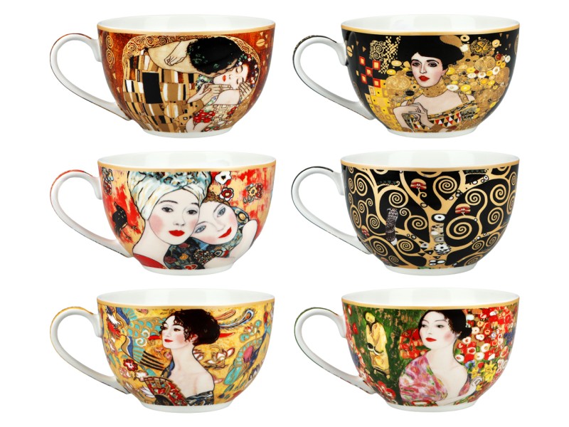 Carmani, kpl. 6 filiżanek 230ml w okrągłym pudełku - GUSTAV KLIMT, mix