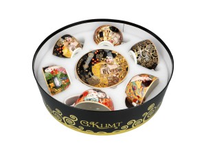 Carmani, kpl. 6 filiżanek 230ml w okrągłym pudełku - GUSTAV KLIMT, mix