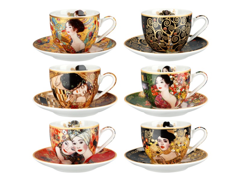 Carmani, kpl. 6 filiżanek-espresso 80ml w okrągłym pudełku - GUSTAV KLIMT, mix