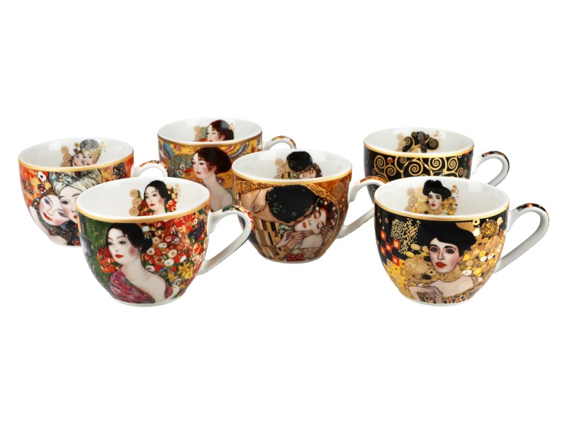 Carmani, kpl. 6 filiżanek-espresso 80ml w okrągłym pudełku - GUSTAV KLIMT, mix