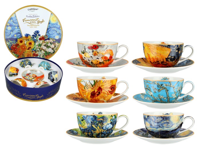 Carmani, kpl. 6 kubków 230ml w okrągłym pudełku - VAN GOGH, mix