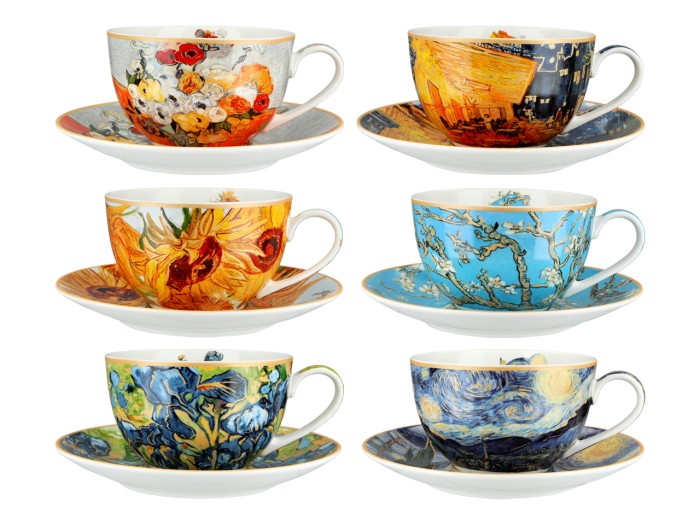 Carmani, kpl. 6 kubków 230ml w okrągłym pudełku - VAN GOGH, mix