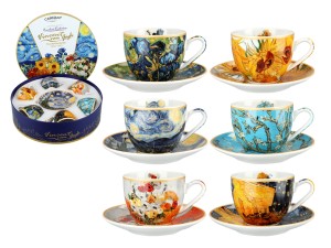 Carmani, kpl. 6 filiżanek 80ml w okrągłym pudełku - VAN GOGH, mix