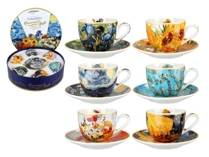 Carmani, kpl. 6 filiżanek 80ml w okrągłym pudełku - VAN GOGH, mix