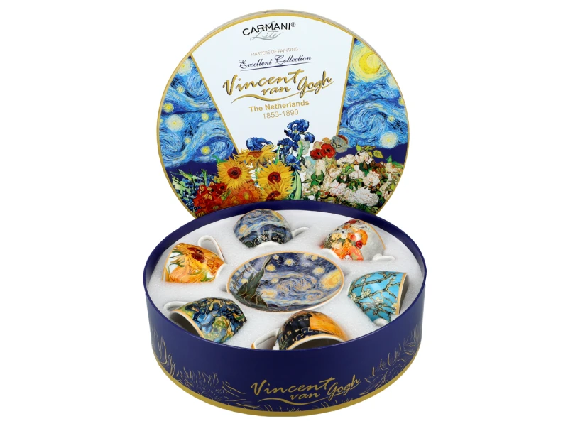 Carmani, kpl. 6 filiżanek 80ml w okrągłym pudełku - VAN GOGH, mix