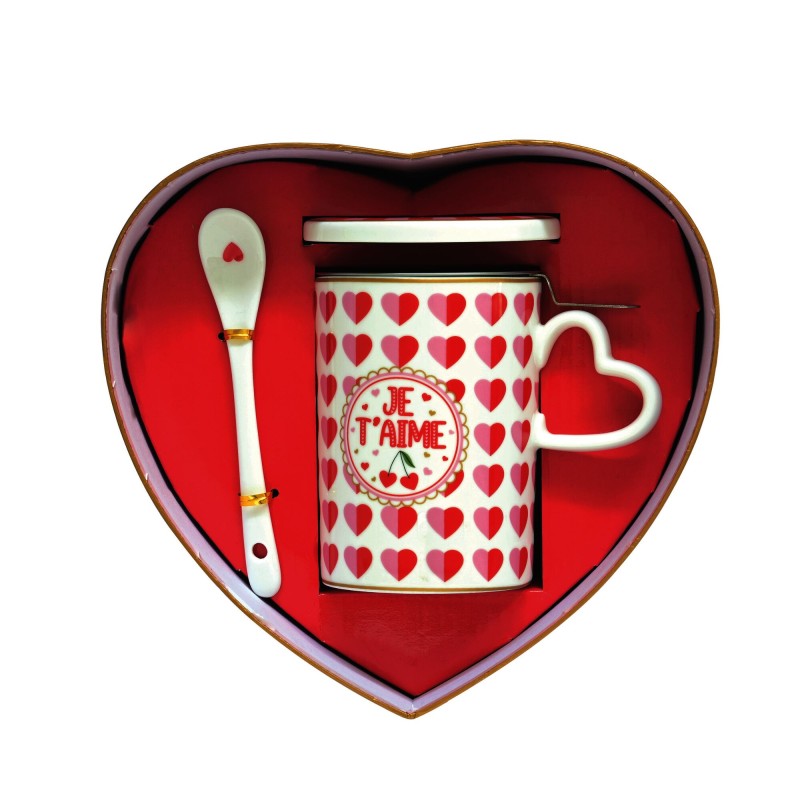 Easy Life/Nuova R2S, porcelanowy kubek 350ml z przykrywką, łyżeczką i zaparzaczem - YOU and ME/LOVE
