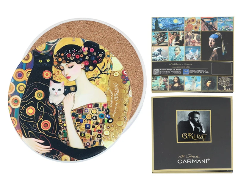 Carmani, podkładka ceramiczna pod kubek, okrągła -  motyw inspirowany G. KLIMT