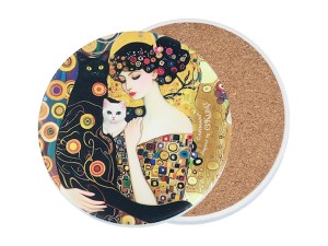Carmani, podkładka ceramiczna pod kubek, okrągła -  motyw inspirowany G. KLIMT