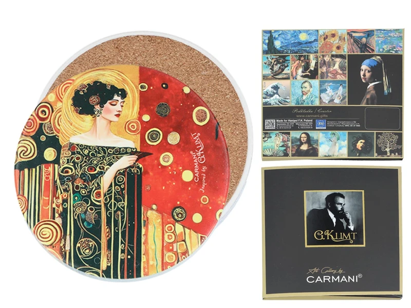 Carmani, podkładka ceramiczna pod kubek, okrągła -  motyw inspirowany G. KLIMT