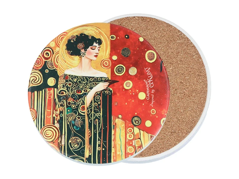 Carmani, podkładka ceramiczna pod kubek, okrągła -  motyw inspirowany G. KLIMT