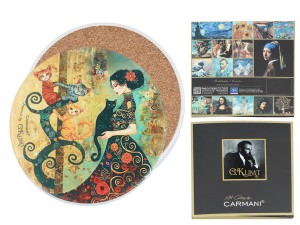 Carmani, podkładka ceramiczna pod kubek, okrągła -  motyw inspirowany G. KLIMT
