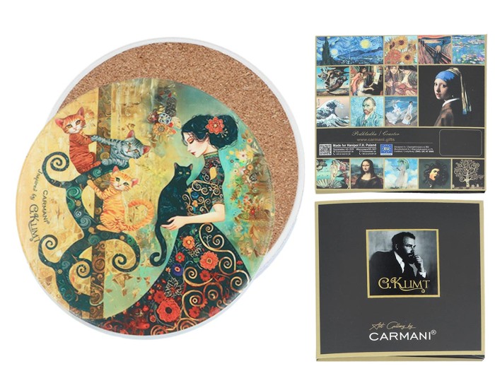 Carmani, podkładka ceramiczna pod kubek, okrągła -  motyw inspirowany G. KLIMT