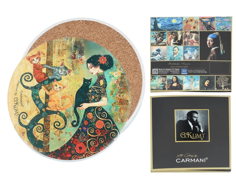 Carmani, podkładka ceramiczna pod kubek, okrągła -  motyw inspirowany G. KLIMT
