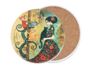 Carmani, podkładka ceramiczna pod kubek, okrągła -  motyw inspirowany G. KLIMT
