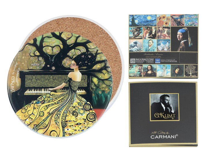 Carmani, podkładka ceramiczna pod kubek, okrągła -  motyw inspirowany G. KLIMT