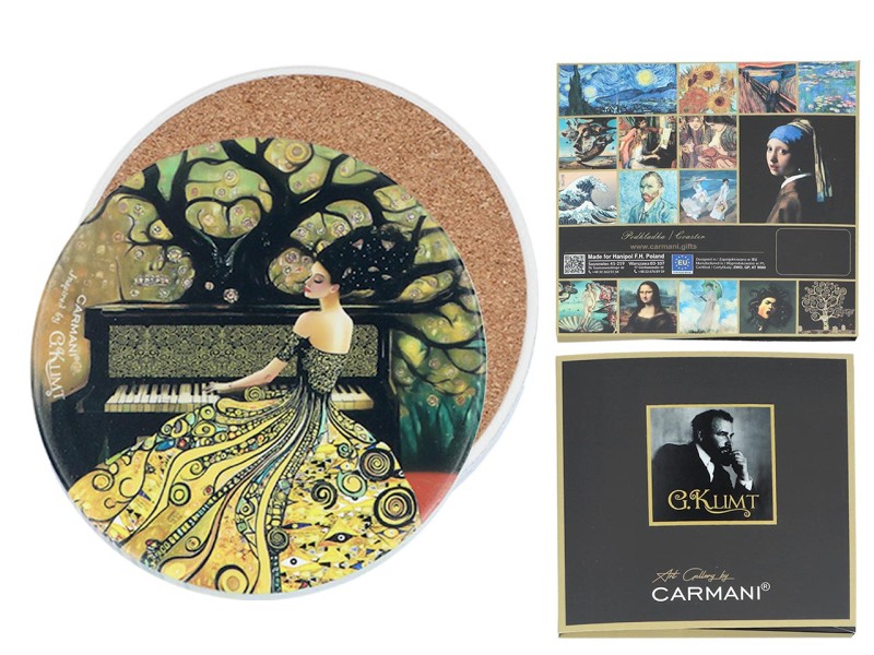 Carmani, podkładka ceramiczna pod kubek, okrągła -  motyw inspirowany G. KLIMT