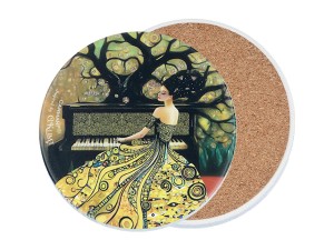 Carmani, podkładka ceramiczna pod kubek, okrągła -  motyw inspirowany G. KLIMT