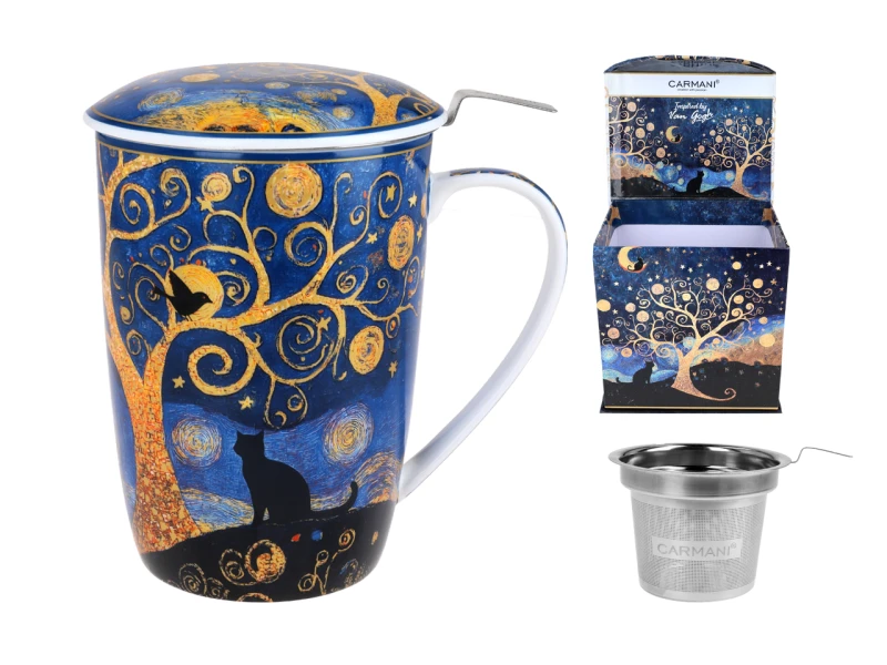 Carmani, kubek z zaparzaczem i przykrywką 600ml - motyw inspirowany malarstwem VAN GOGH'a