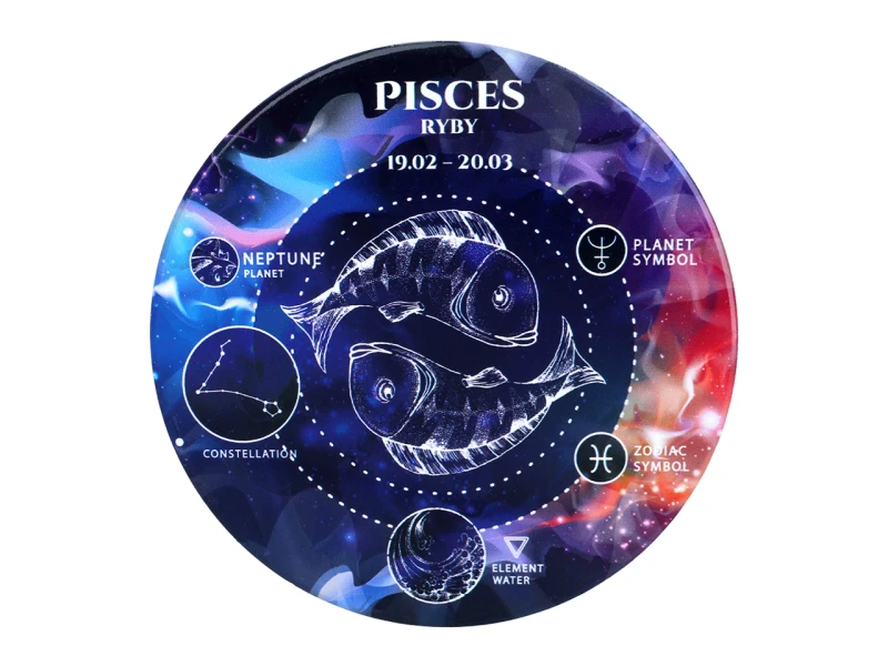 Carmani, 4x ceramiczna podkładka pod kubek, okrągła - ZNAKI ZODIAKU/Ryby