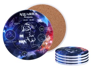 Carmani, 4x ceramiczna podkładka pod kubek, okrągła - ZNAKI ZODIAKU/Wodnik