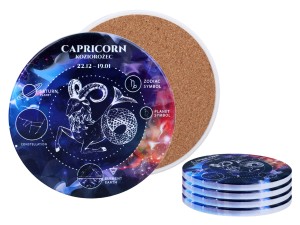 Carmani, 4x ceramiczna podkładka pod kubek, okrągła - ZNAKI ZODIAKU/Koziorożec