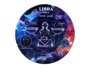 Carmani, 4x ceramiczna podkładka pod kubek, okrągła - ZNAKI ZODIAKU/Waga