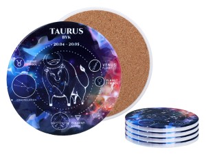 Carmani, 4x ceramiczna podkładka pod kubek, okrągła - ZNAKI ZODIAKU/Byk