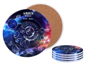 Carmani, 4x ceramiczna podkładka pod kubek, okrągła - ZNAKI ZODIAKU/Baran
