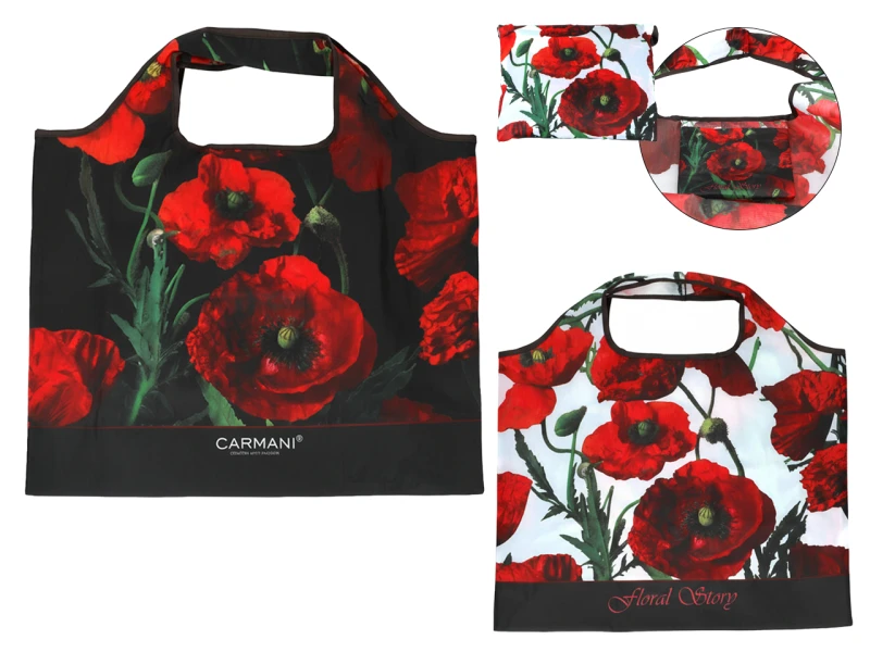 Carmani, tekstylna, składana torba na zakupy 40x70cm - FLORAL STORY, maki