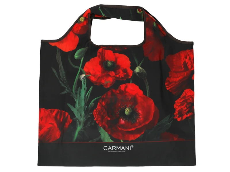Carmani, tekstylna, składana torba na zakupy 40x70cm - FLORAL STORY, maki