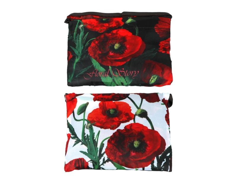Carmani, tekstylna, składana torba na zakupy 40x70cm - FLORAL STORY, maki