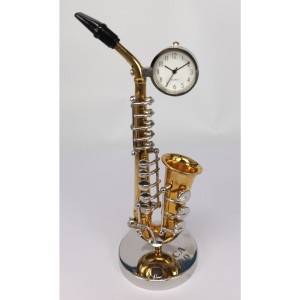 P4Y, metalowa miniaturka  z zegarkiem - ZŁOTY SAKSOFON