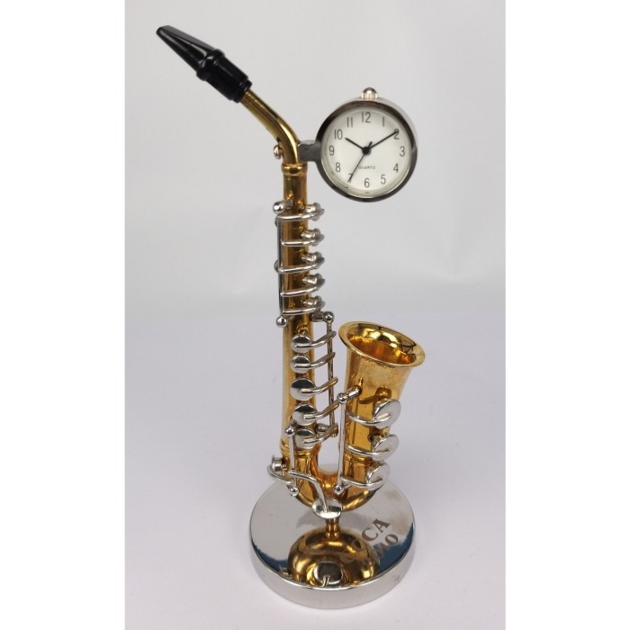 P4Y, metalowa miniaturka  z zegarkiem - ZŁOTY SAKSOFON