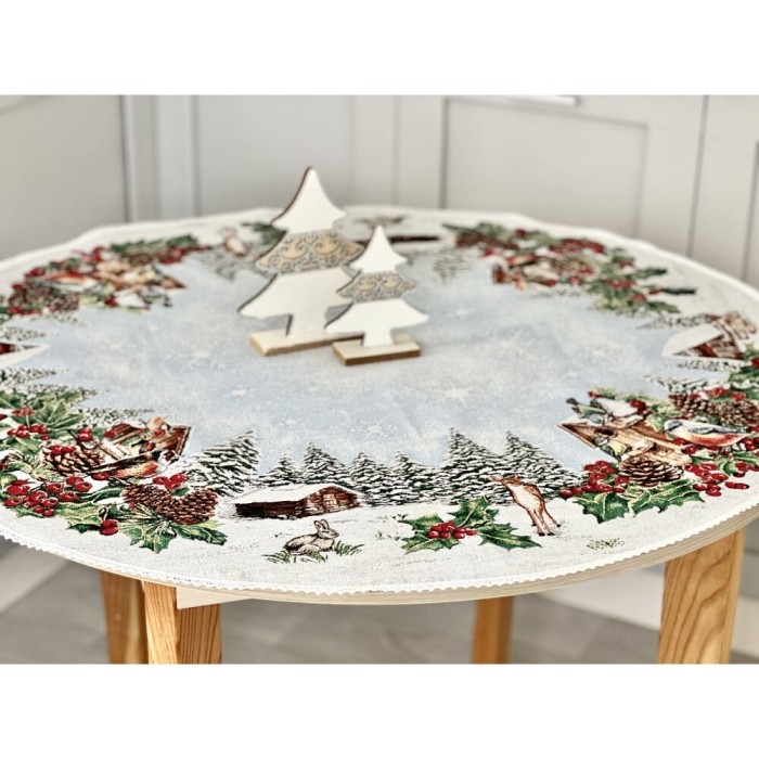 Obrus z tkaniny gobelinowej(tkany maszynowo) - SQUIRREL-90D, śr.90 cm