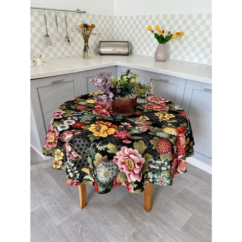 Obrus z tkaniny gobelinowej(tkany maszynowo) - JAPAN003-140D, śr.140 cm