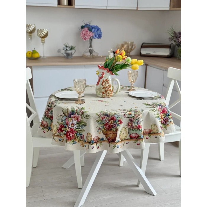 Obrus z tkaniny gobelinowej(tkany maszynowo) - DAMIRA LUREX-137D śr. 137 cm