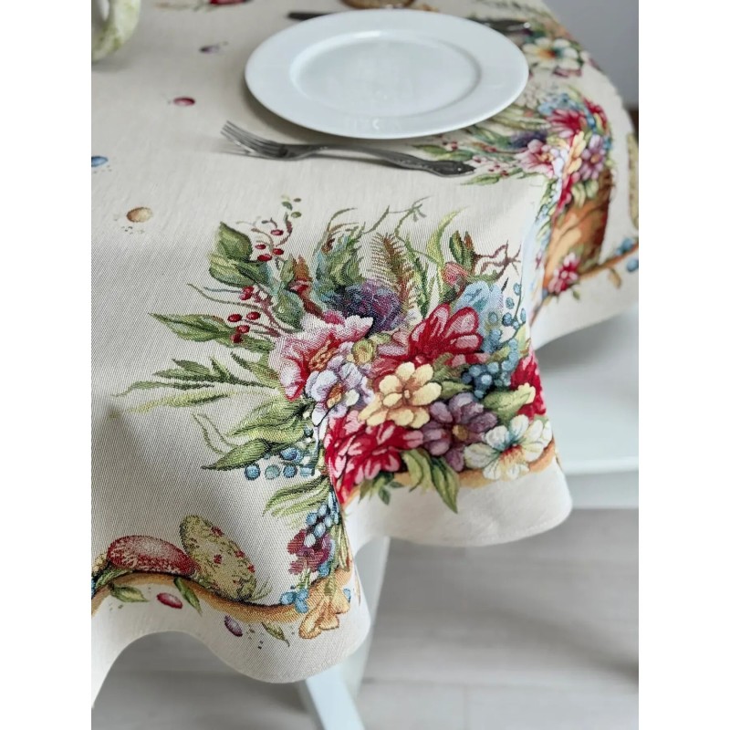 Obrus z tkaniny gobelinowej(tkany maszynowo) - DAMIRA LUREX-137D śr. 137 cm