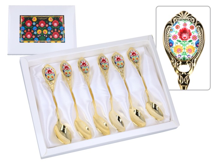 Carmani, kpl. 6x pozłacanych łyżeczek do herbaty - KUJAWSKIE, białe