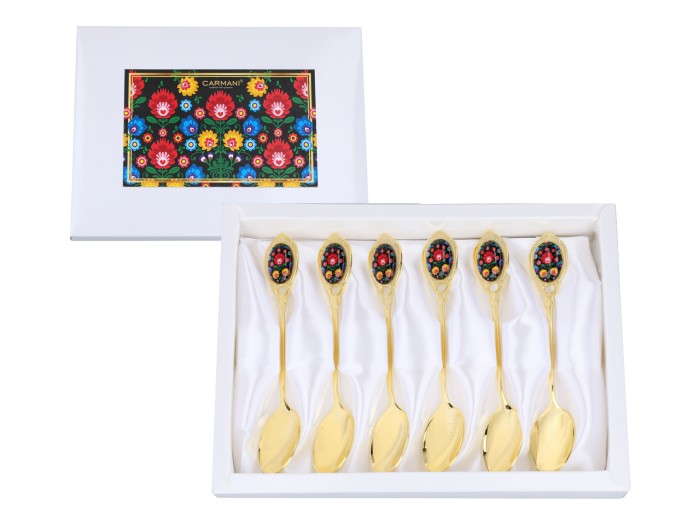 Carmani, kpl. 6x pozłacanych łyżeczek do herbaty - KUJAWSKIE, czarne