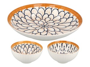 Porcelanowy kpl. 2 miseczek + talerz, 11.5x6cm
